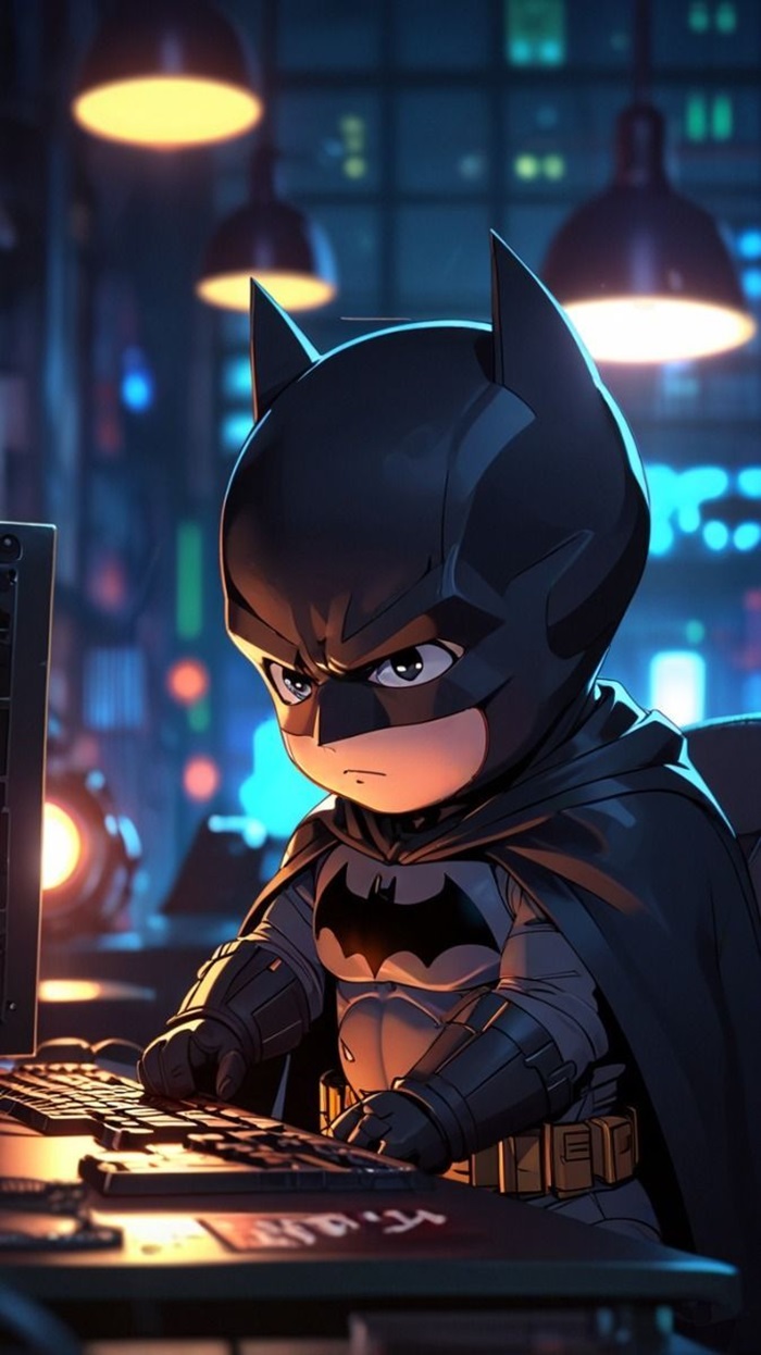 batman chibi bấm máy tính