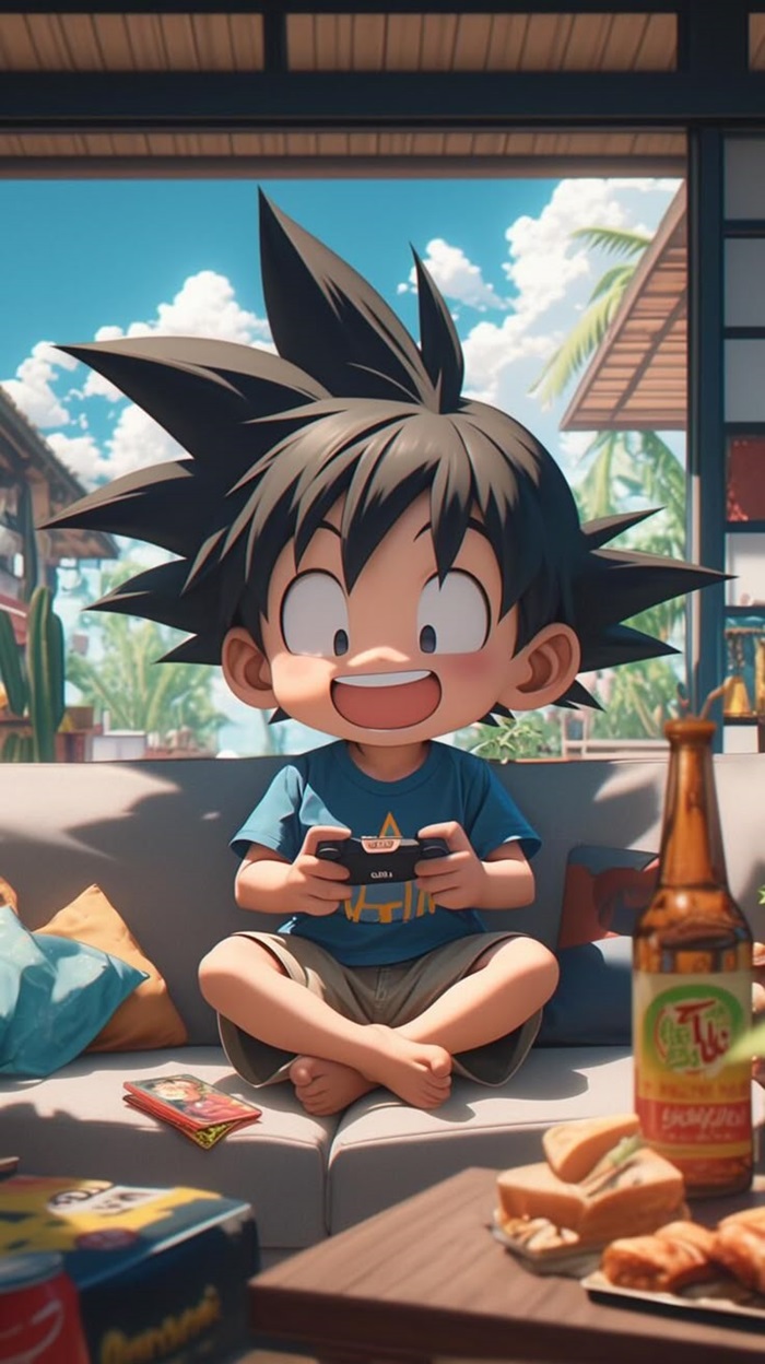 goku chibi chơi game
