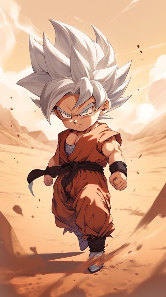goku chibi tóc trắng