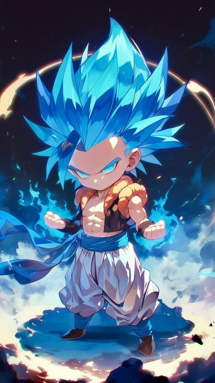 goku chibi tóc xanh dương