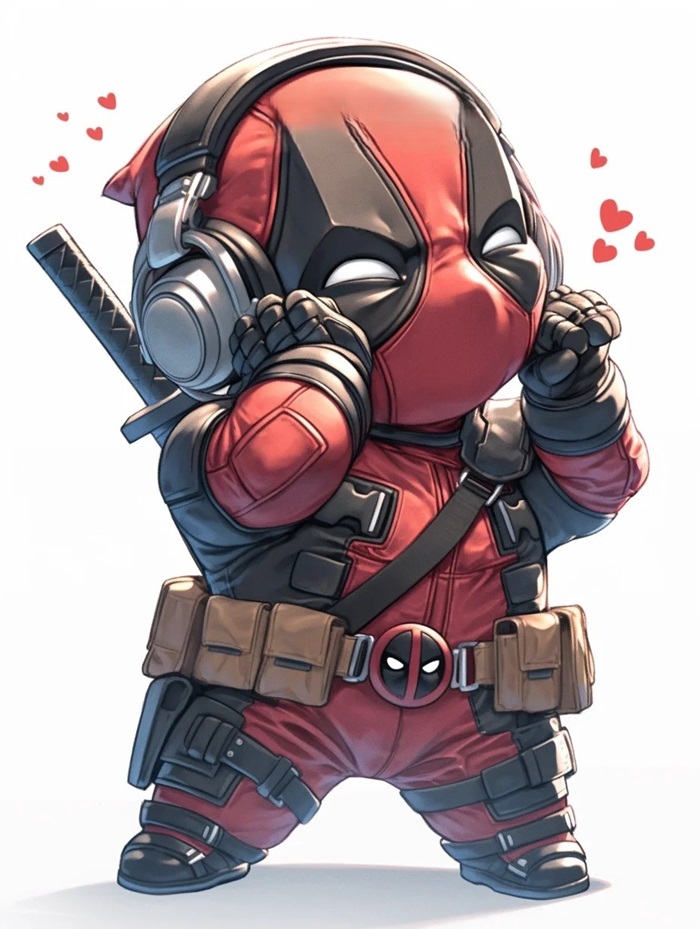 hình ảnh deadpool chibi nghe nhạc