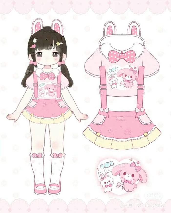 hình quần áo chibi hồng