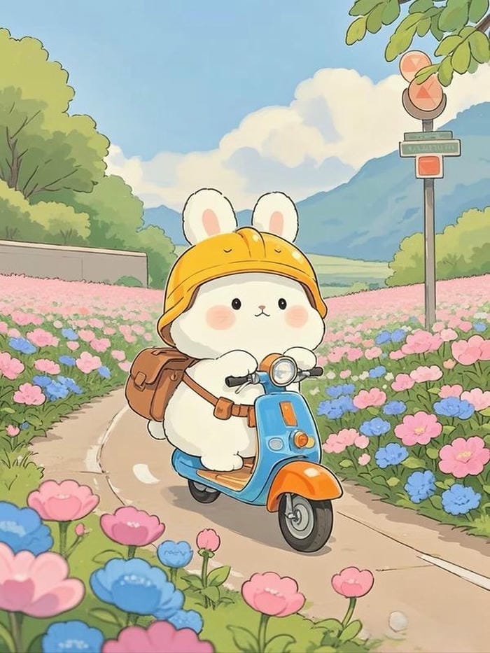 ảnh con thỏ chibi lái xe