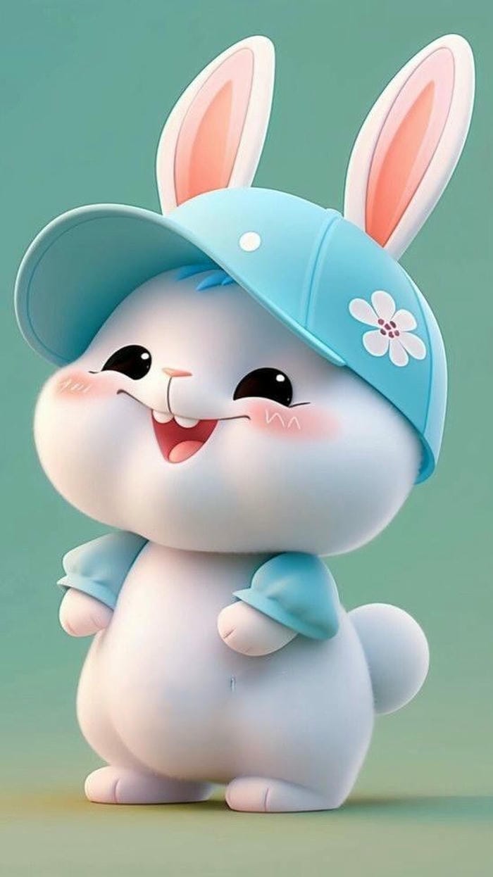 ảnh con thỏ chibi mũ xanh