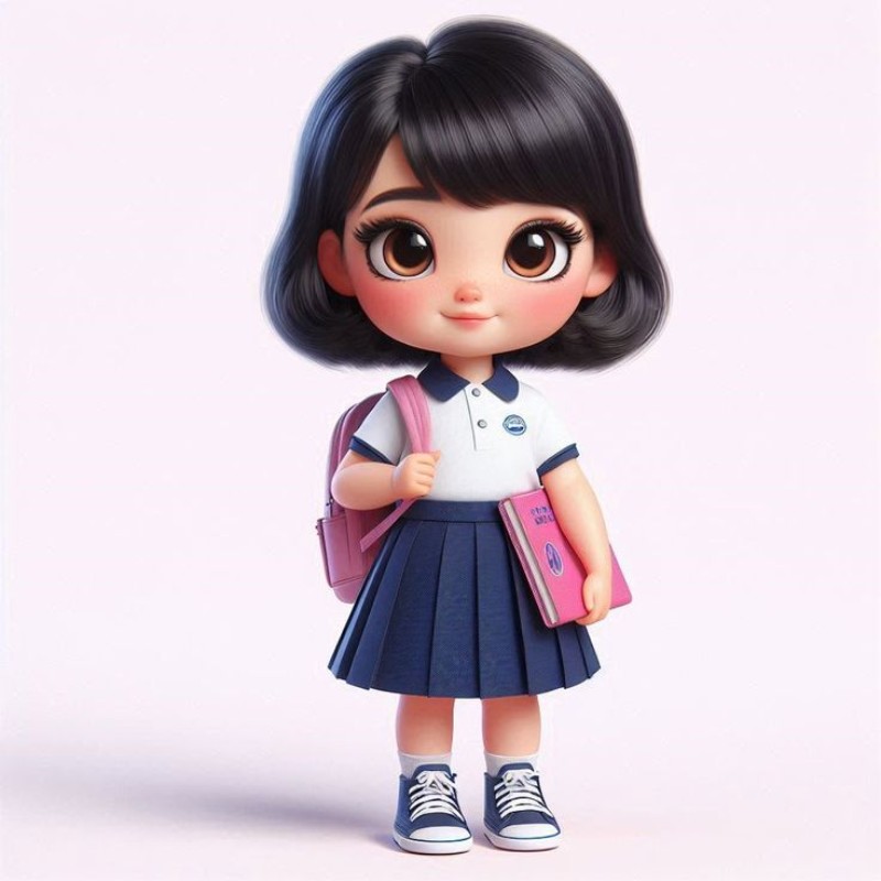 ảnh học sinh chibi 3d đeo cặp