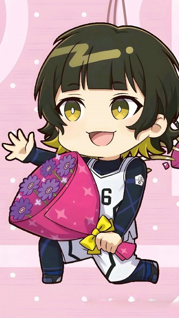 bachira chibi cầm hoa