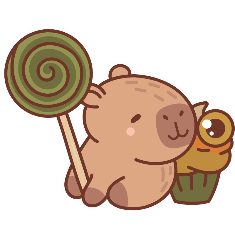 capybara chibi ăn kẹo mút
