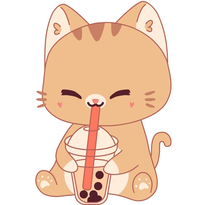 cat chibi uống trà sữa