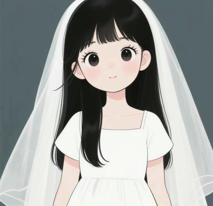 chibi bé gái mặc váy cô dâu