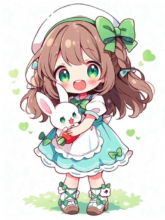 chibi bé gái ôm gấu