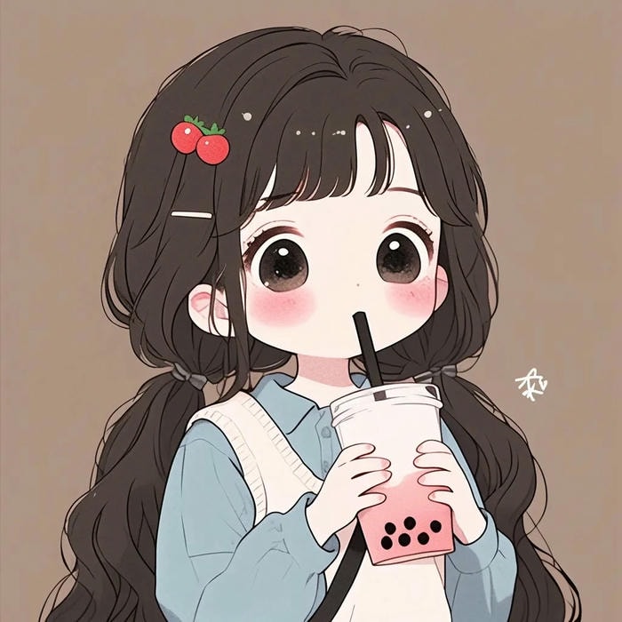 chibi bé gái uống trà sữa