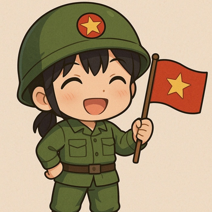 chibi bộ đội việt nam cầm cờ