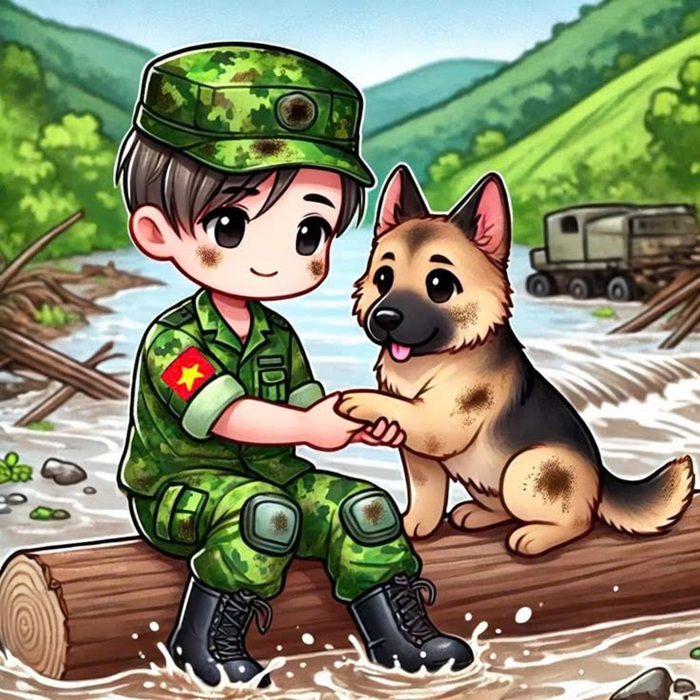 chibi bộ đội việt nam và chó nghiệp vụ