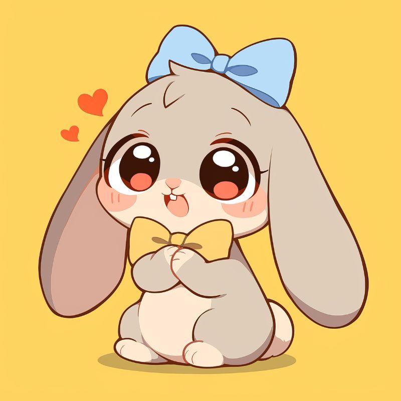 chibi cute thỏ đeo nơ