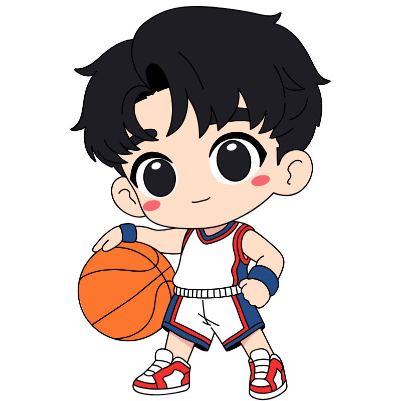chibi nam chơi bóng rổ