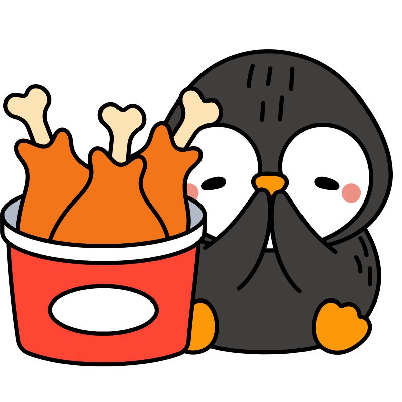chim cánh cụt chibi ăn đùi gà