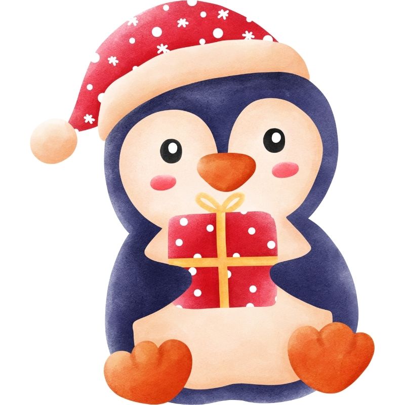 chim cánh cụt chibi cầm hộp quà