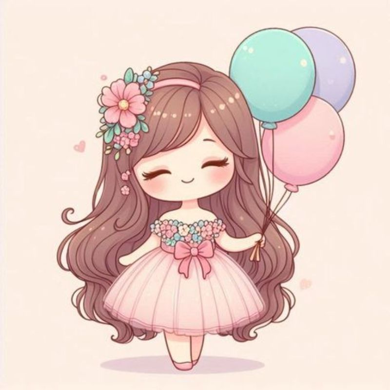 cô gái chibi cầm bóng bay