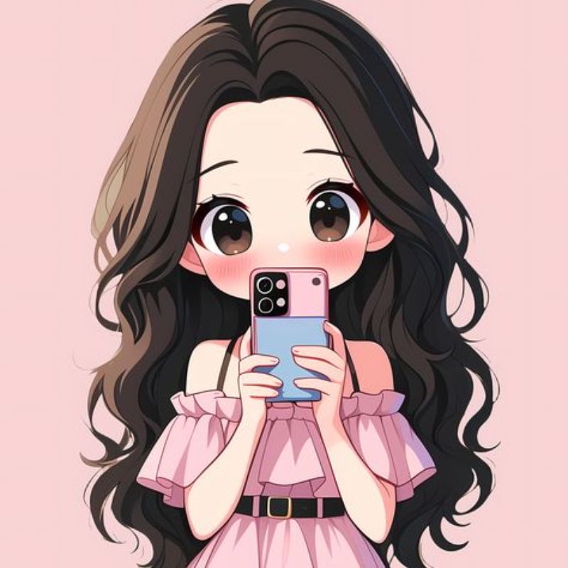 cô gái chibi cầm điện thoại