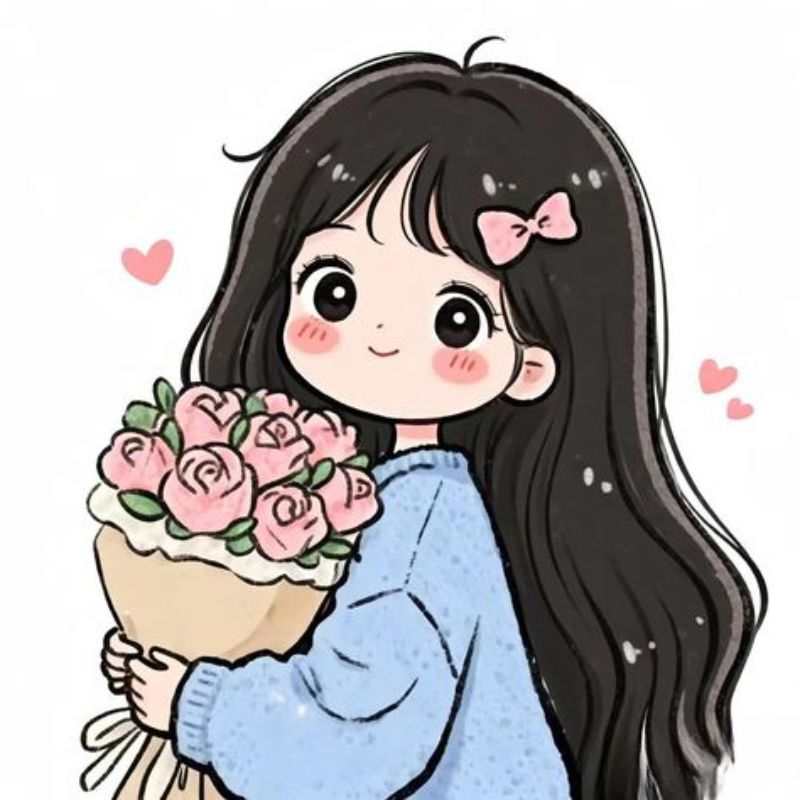 cô gái chibi ôm hoa
