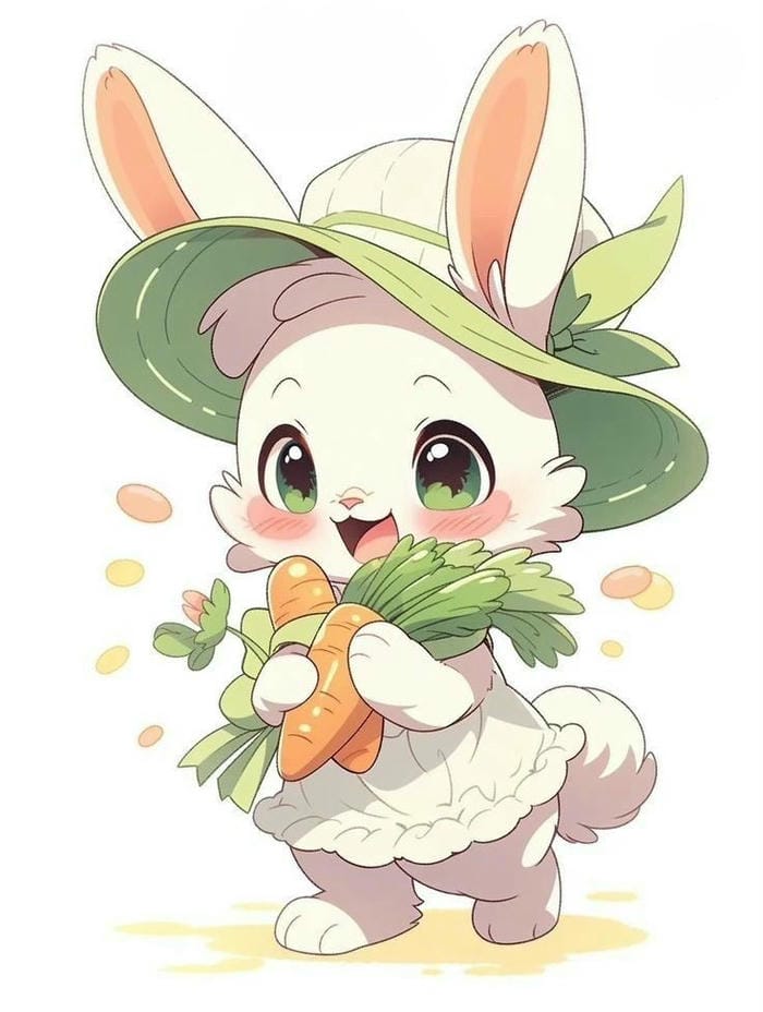 con thỏ chibi đội mũ trăng