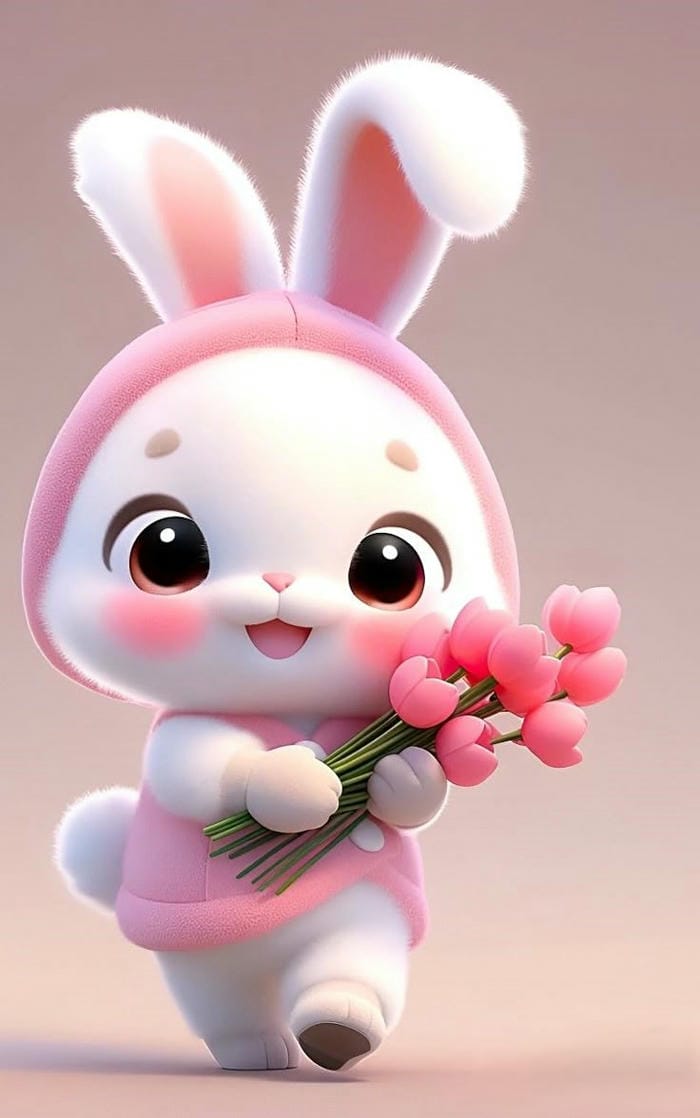 con thỏ chibi mũ hồng