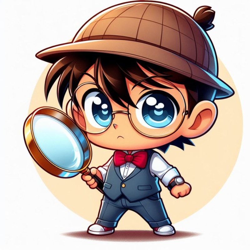 conan chibi cầm kính núp