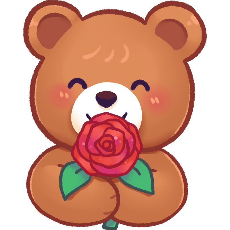 gấu chibi cầm hoa hồng