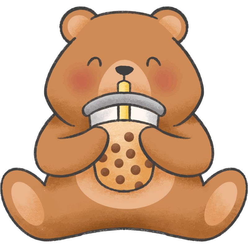 gấu chibi uống trà sữa