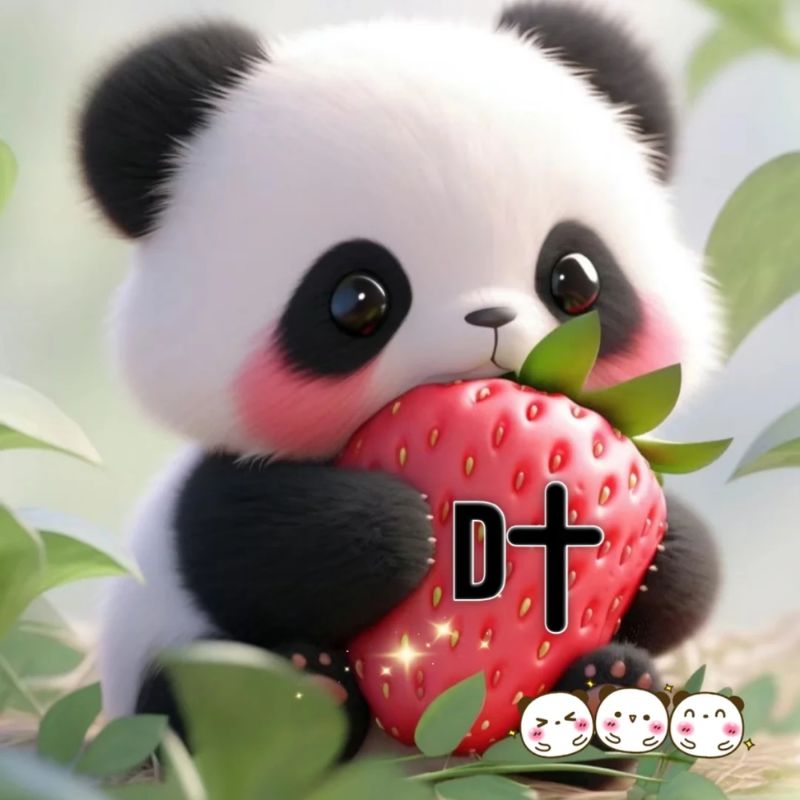 gấu trúc chibi ăn dâu tây