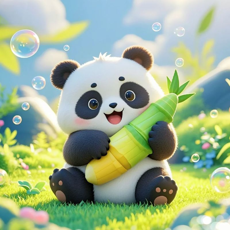gấu trúc chibi ăn măng
