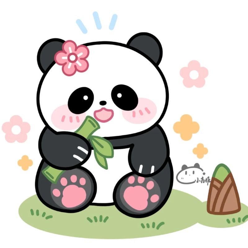 gấu trúc chibi cài hoa