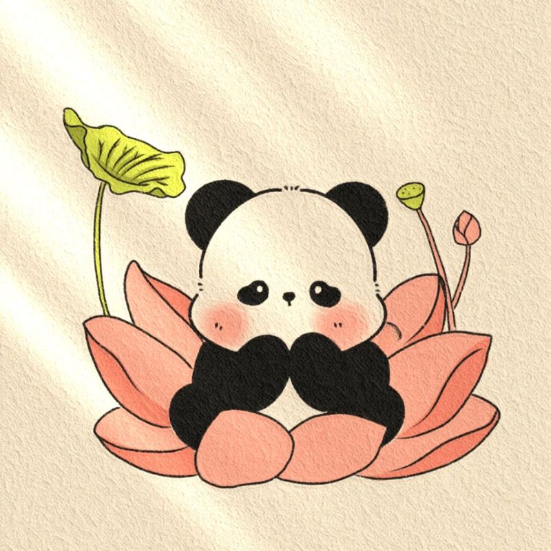 gấu trúc chibi trên đài sen
