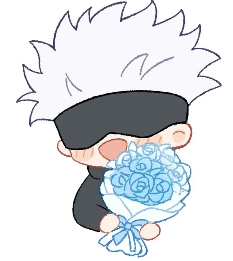 gojo chibi cầm hoa