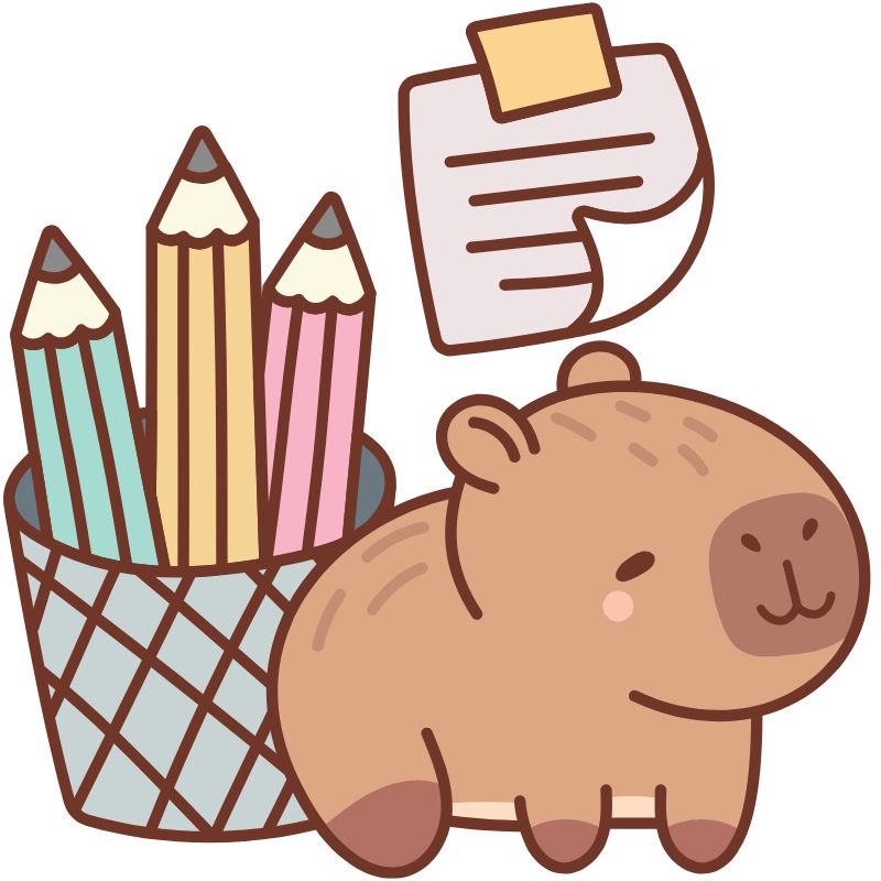 hình capybara chibi cầm bút chì