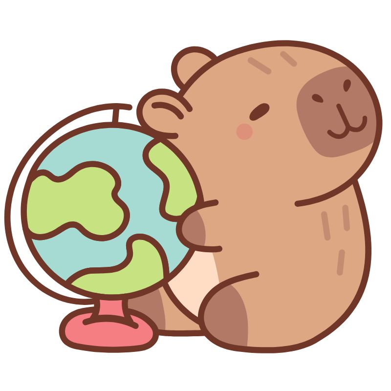 hình capybara chibi cầm trái đất