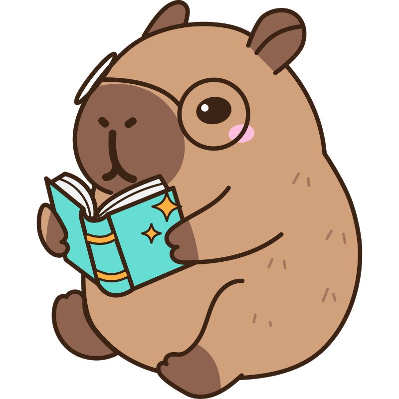 hình capybara chibi đọc sách