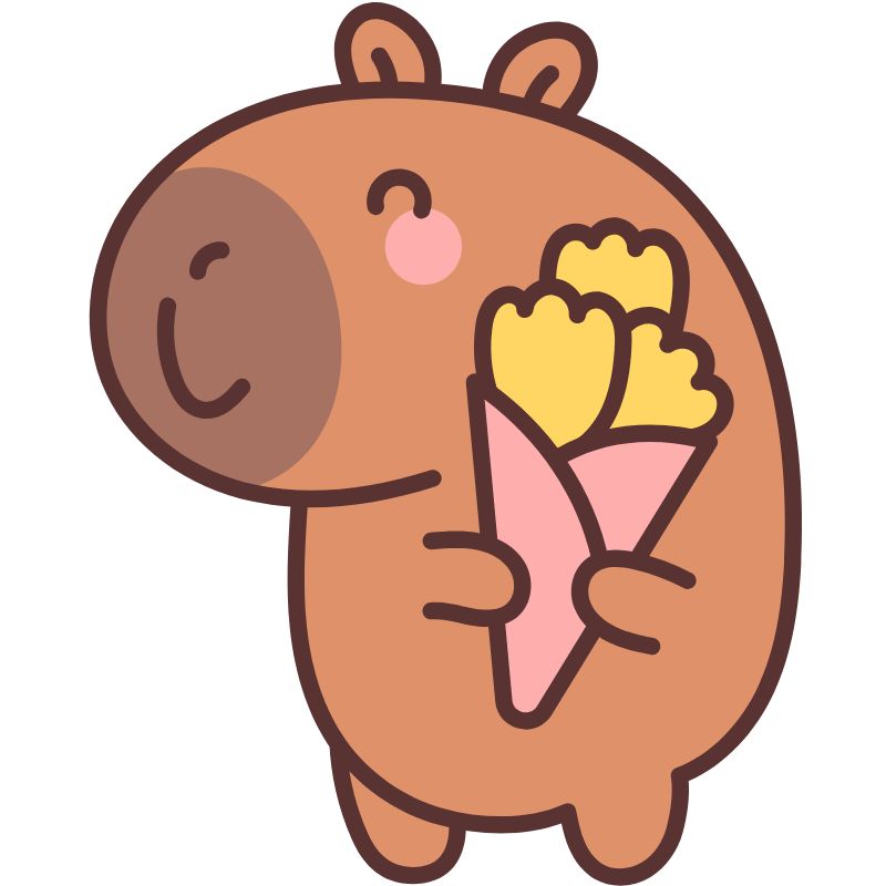 hình capybara chibi ôm bó hoa