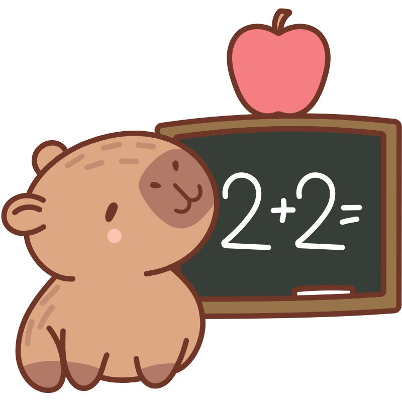 hình capybara chibi trên bảng đen