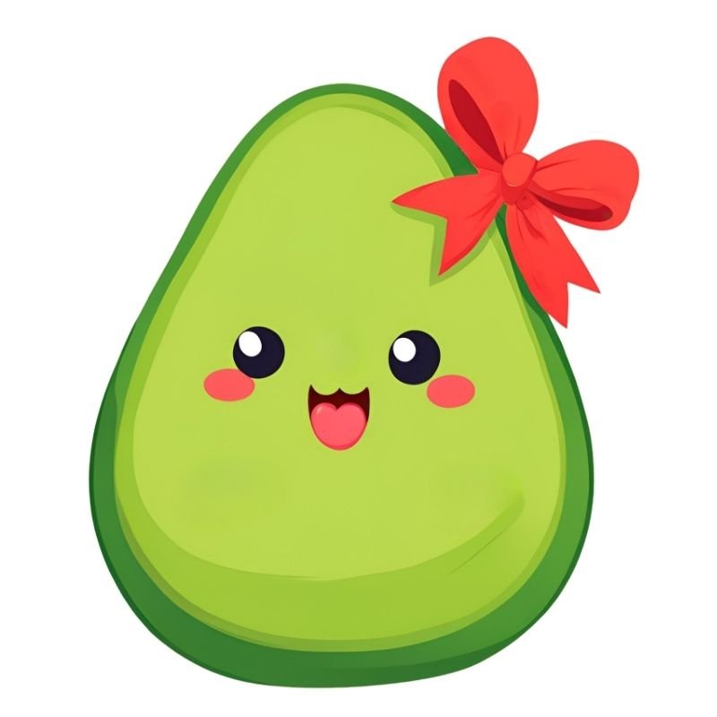 hình trái bơ chibi cute đeo nơ đỏ