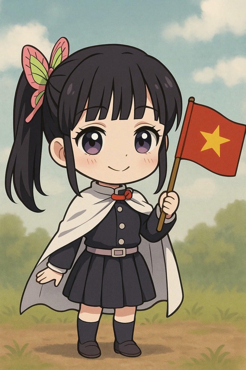 kanao chibi cầm cờ