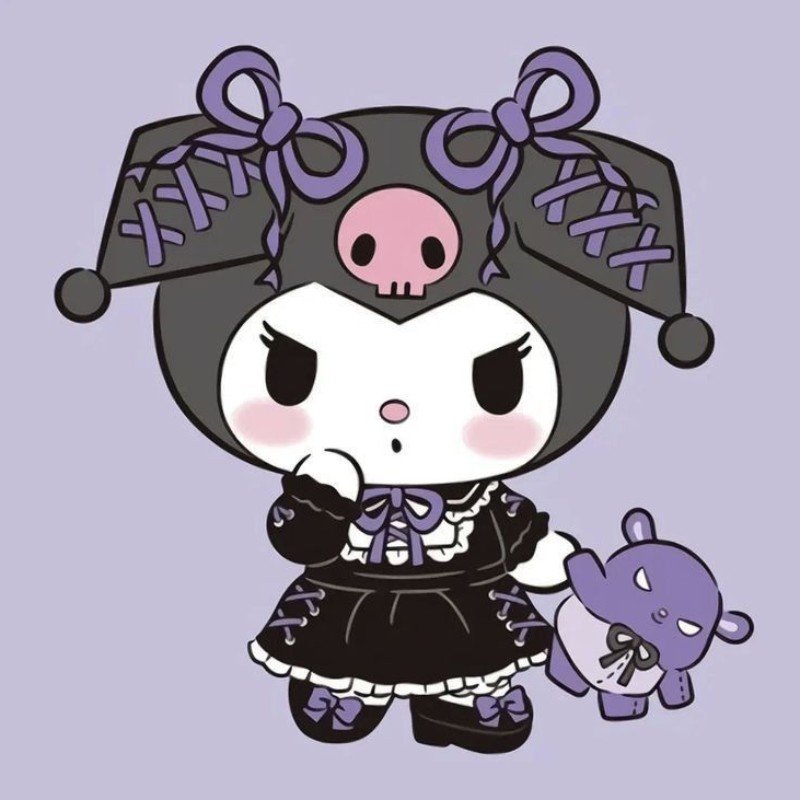 kuromi anime chibi cầm gấu bông