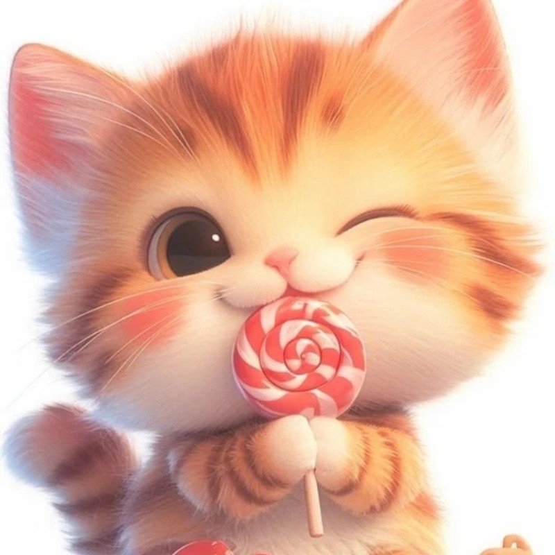 mèo con chibi cầm kẹo
