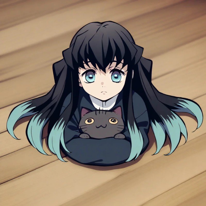 muichiro chibi ôm mèo