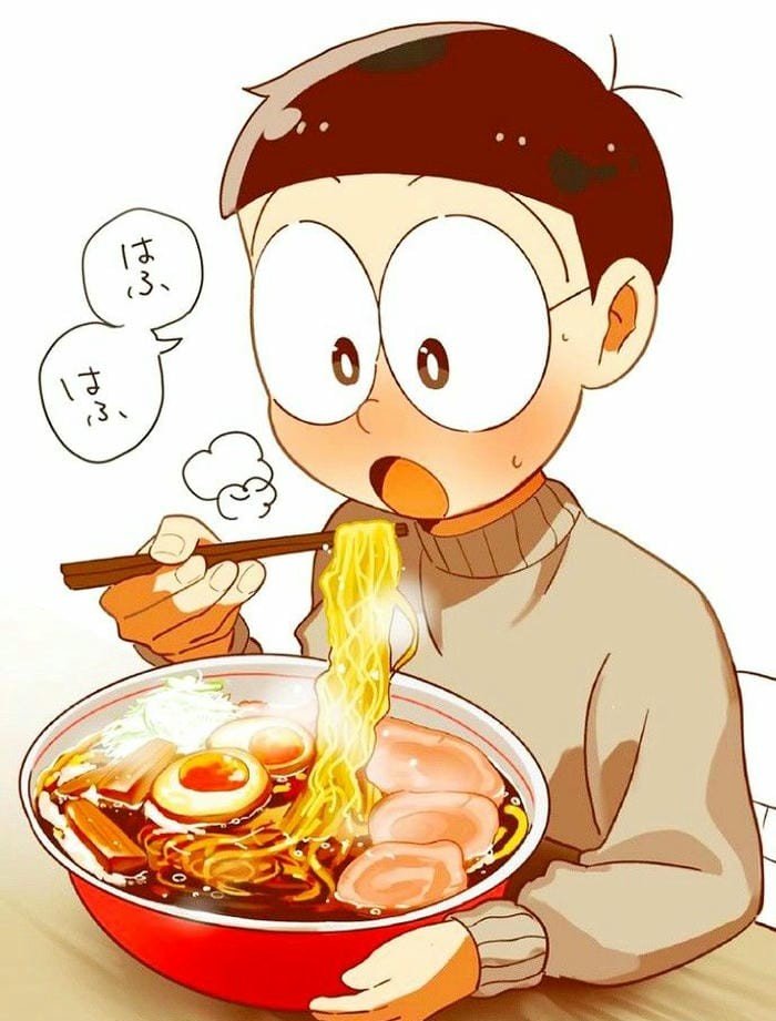 nobita cute chibi ăn mì