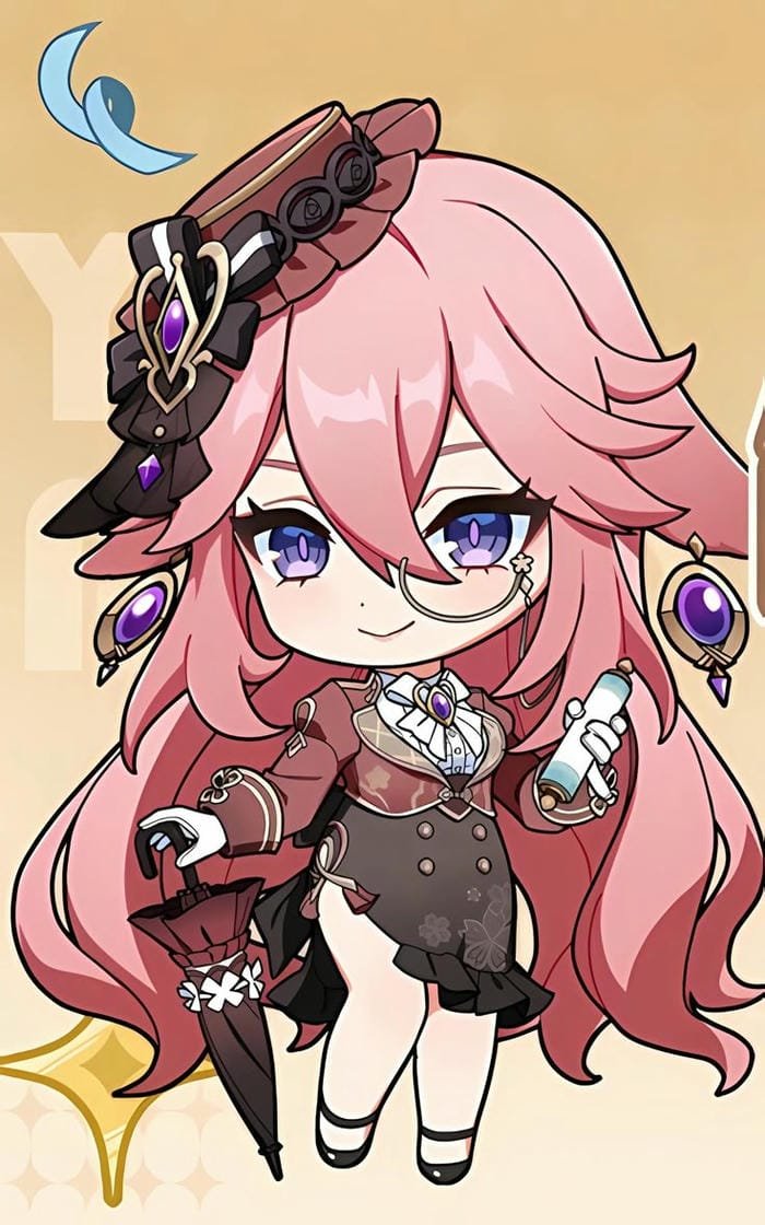 yae miko chibi cầm ô