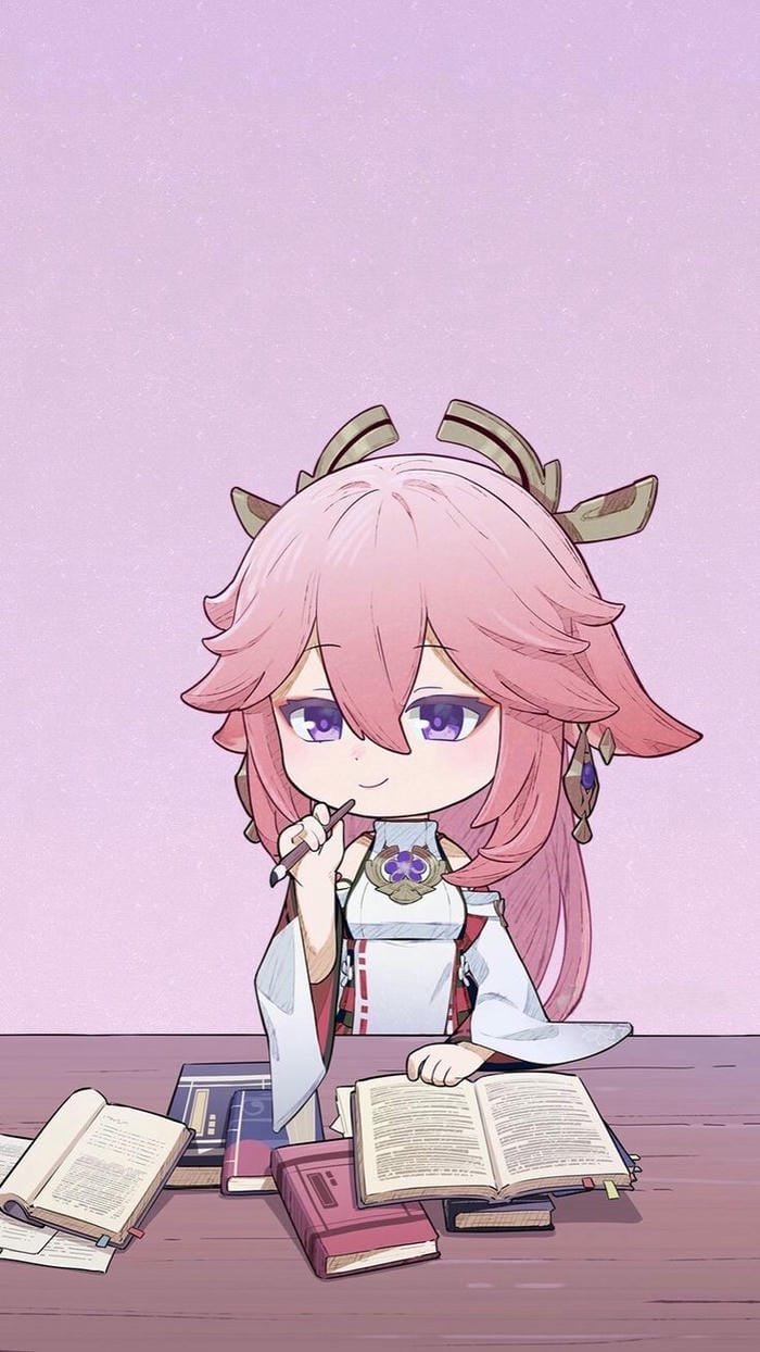 yae miko chibi chăm chỉ