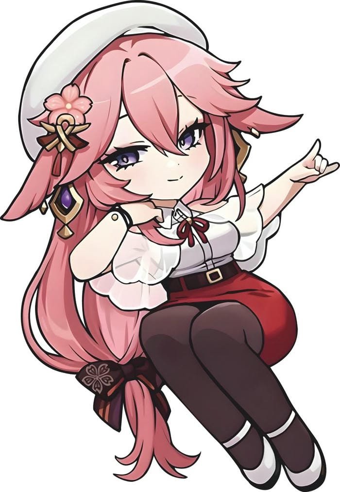 yae miko chibi mũ trắng