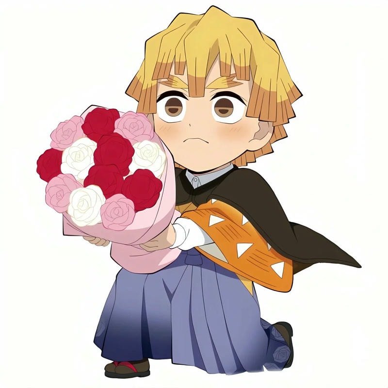 zenitsu chibi cầm hoa