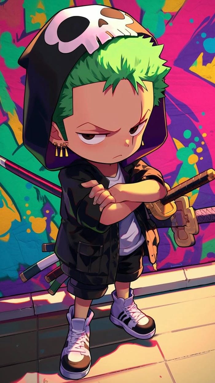 zoro chibi đội mũ đầu lâu